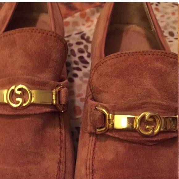 Vintage 80s Gucci Carmel Suede Leather Loafers 41.5 US 8.5 unisex women’s US 10 - Picture 12 of 16